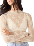 Lace Mock Neck Long Sleeve Blouse in white