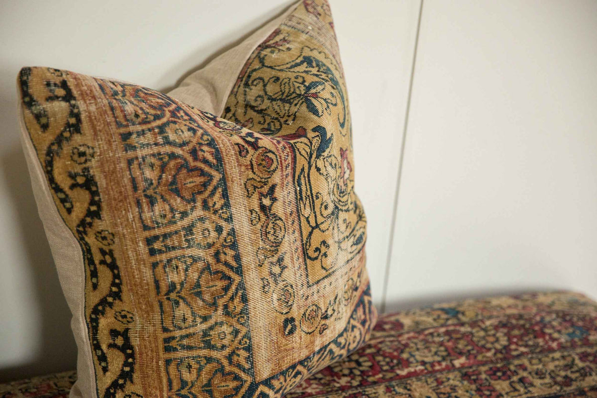 Antique Kerman Rug Fragment Decorative Pillow