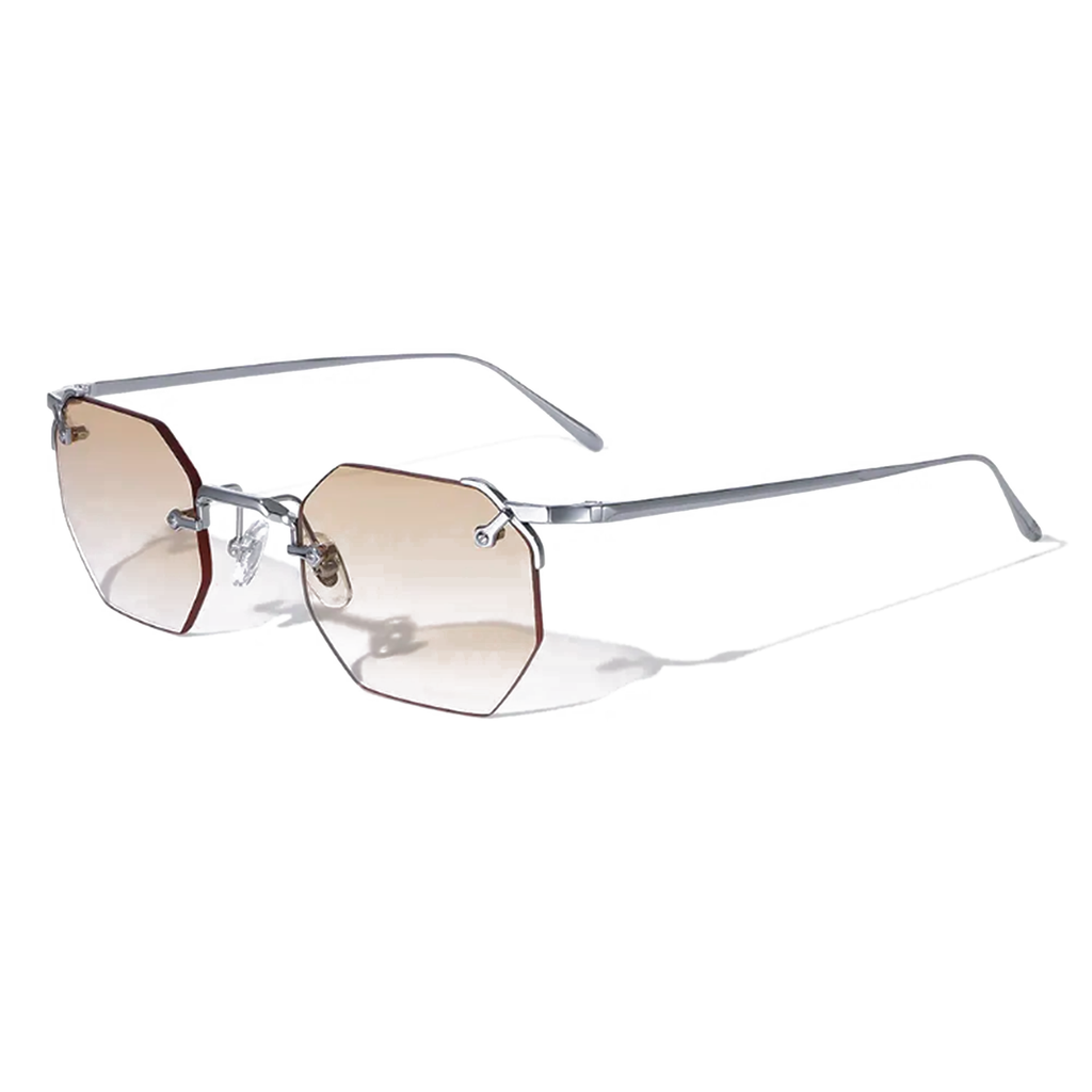 Aplos Hexagon Rimless Sunglasses – Minimalist Unisex Designer Shades with UV400 Protection