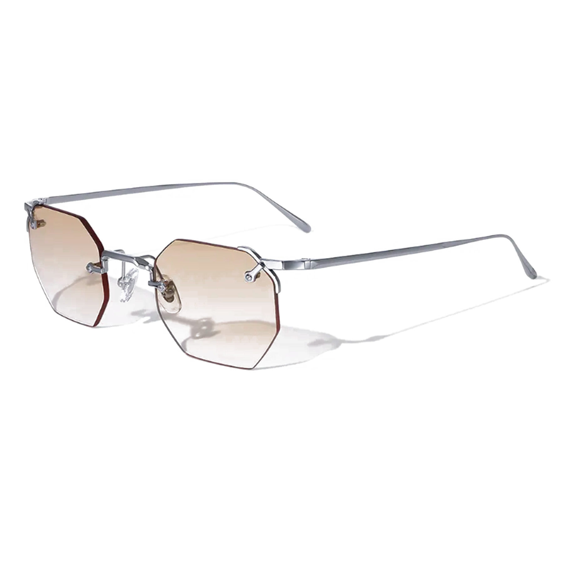 Aplos Hexagon Rimless Sunglasses – Minimalist Unisex Designer Shades with UV400 Protection