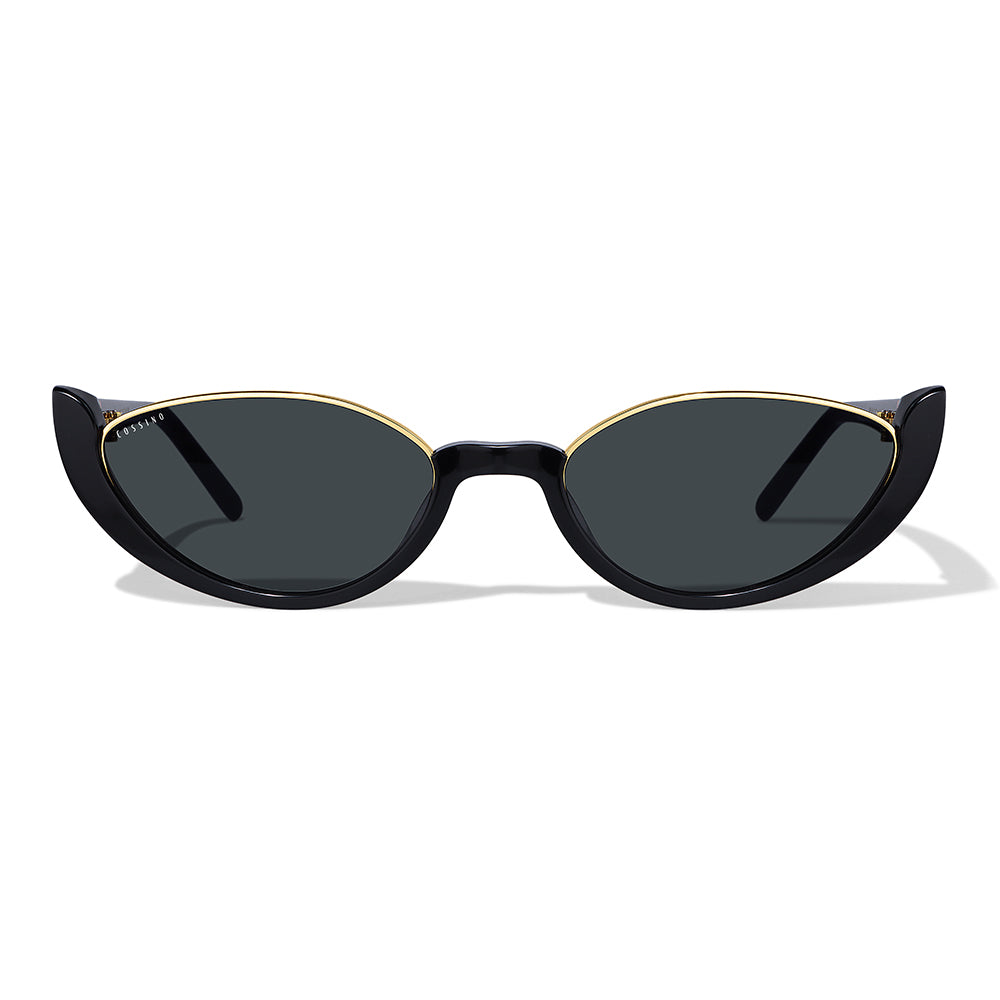Cossino Monaco Amor Acetate Cat-Eye Sunglasses – Black Frame with Gold Details, UV400 Nylon Lenses