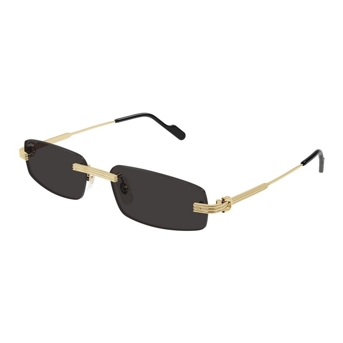 Cartier Men's Rimless Gold Sunglasses — rimless gold metal sunglasses with brown lenses, front view