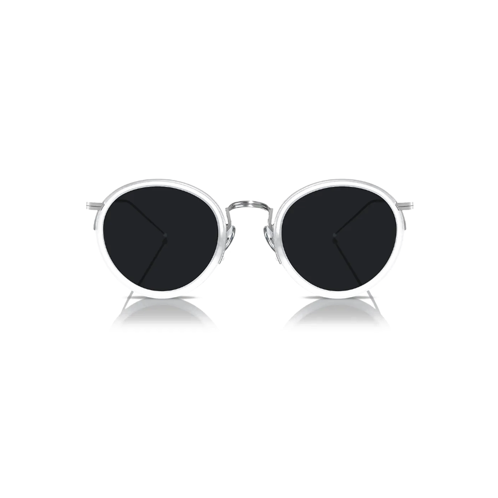 Clara Ultimate Chic Luxury Round Sunglasses – White and Silver Half-Frame with UV400 Protection