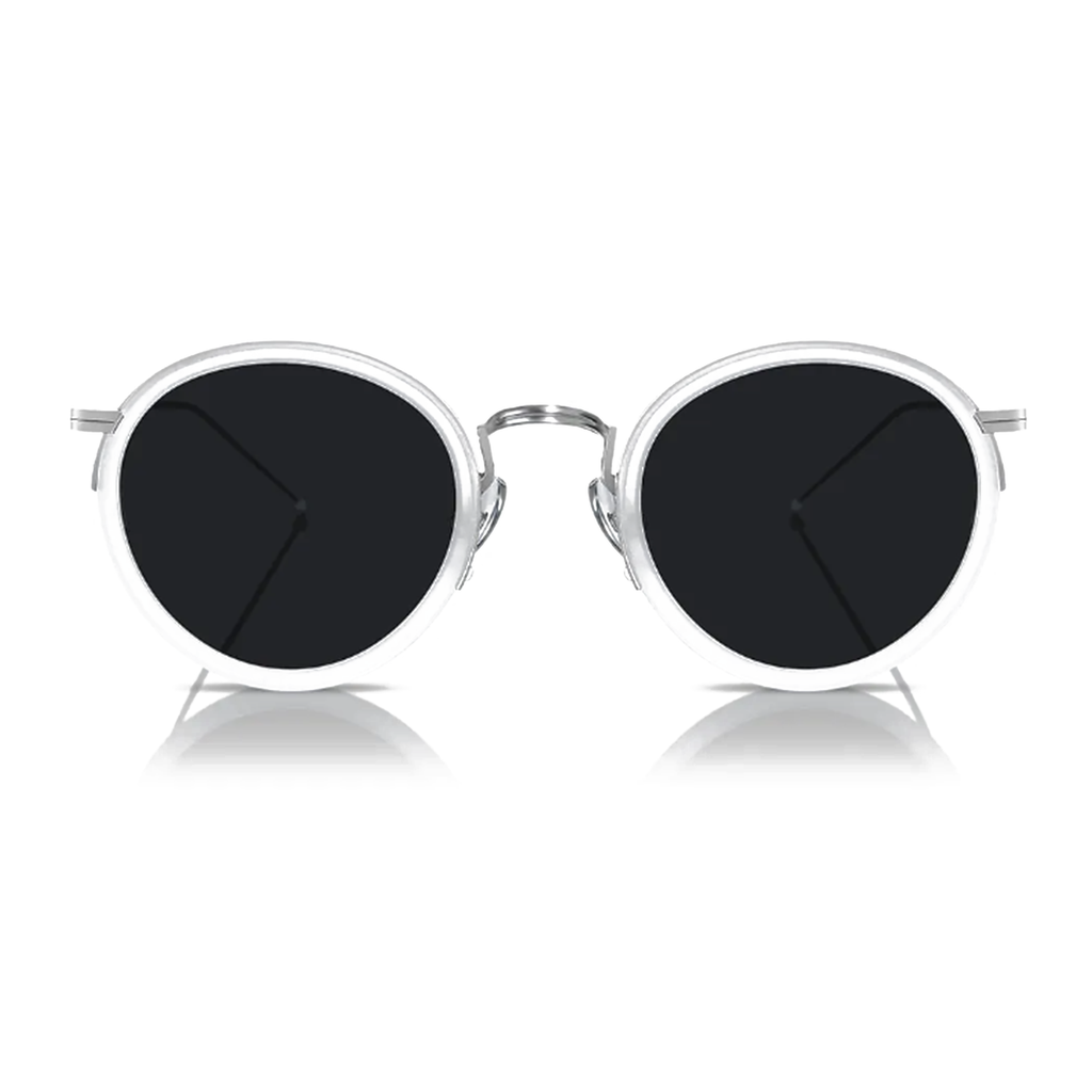 Clara Ultimate Chic Luxury Round Sunglasses – White and Silver Half-Frame with UV400 Protection