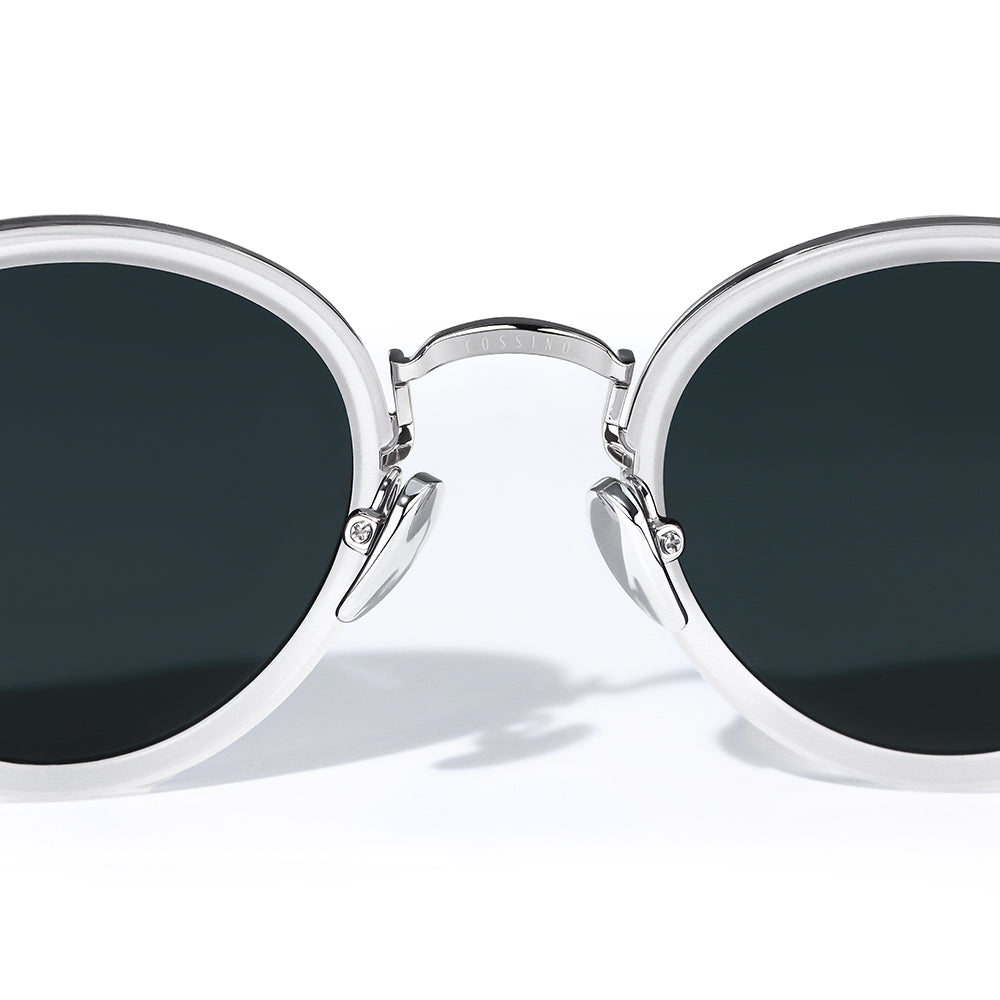 Clara Ultimate Chic Luxury Round Sunglasses – White and Silver Half-Frame with UV400 Protection