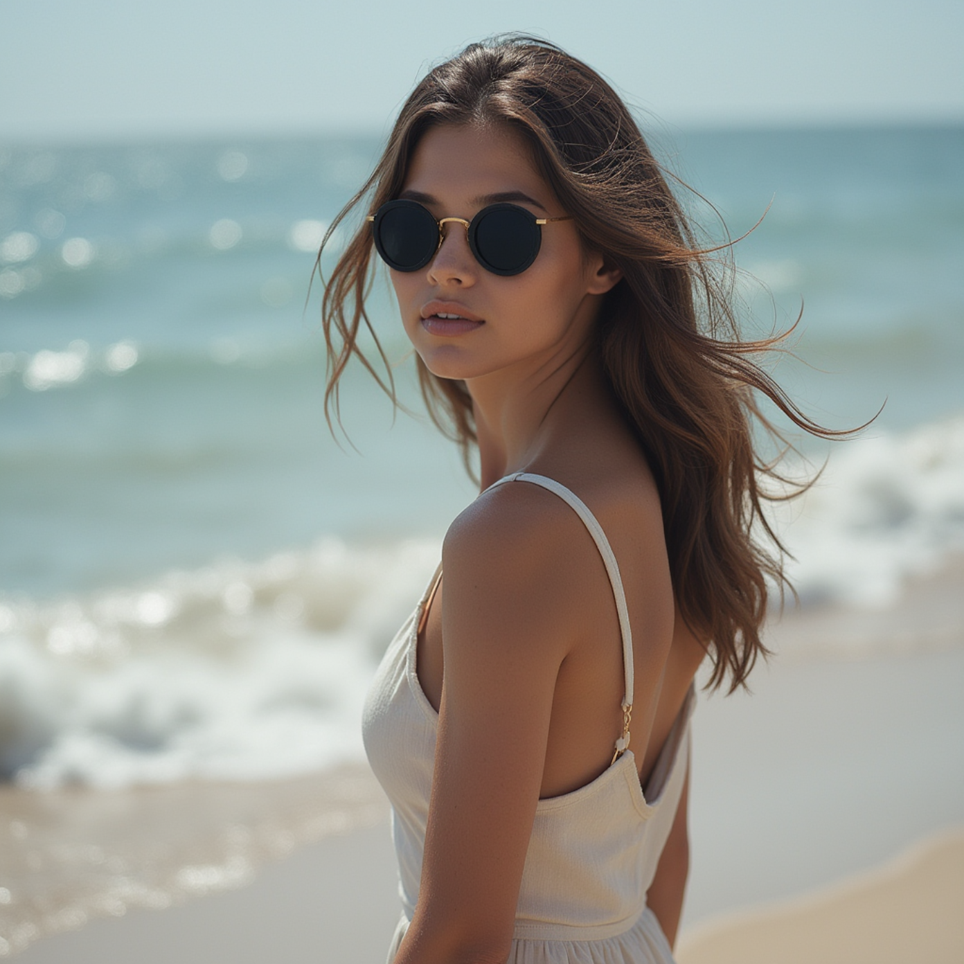 Coco Acetate & Metal Half-Frame Round Sunglasses with UV400 Nylon Lenses