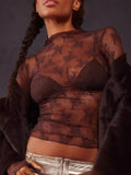 Lace Mock Neck Long Sleeve Blouse in rust