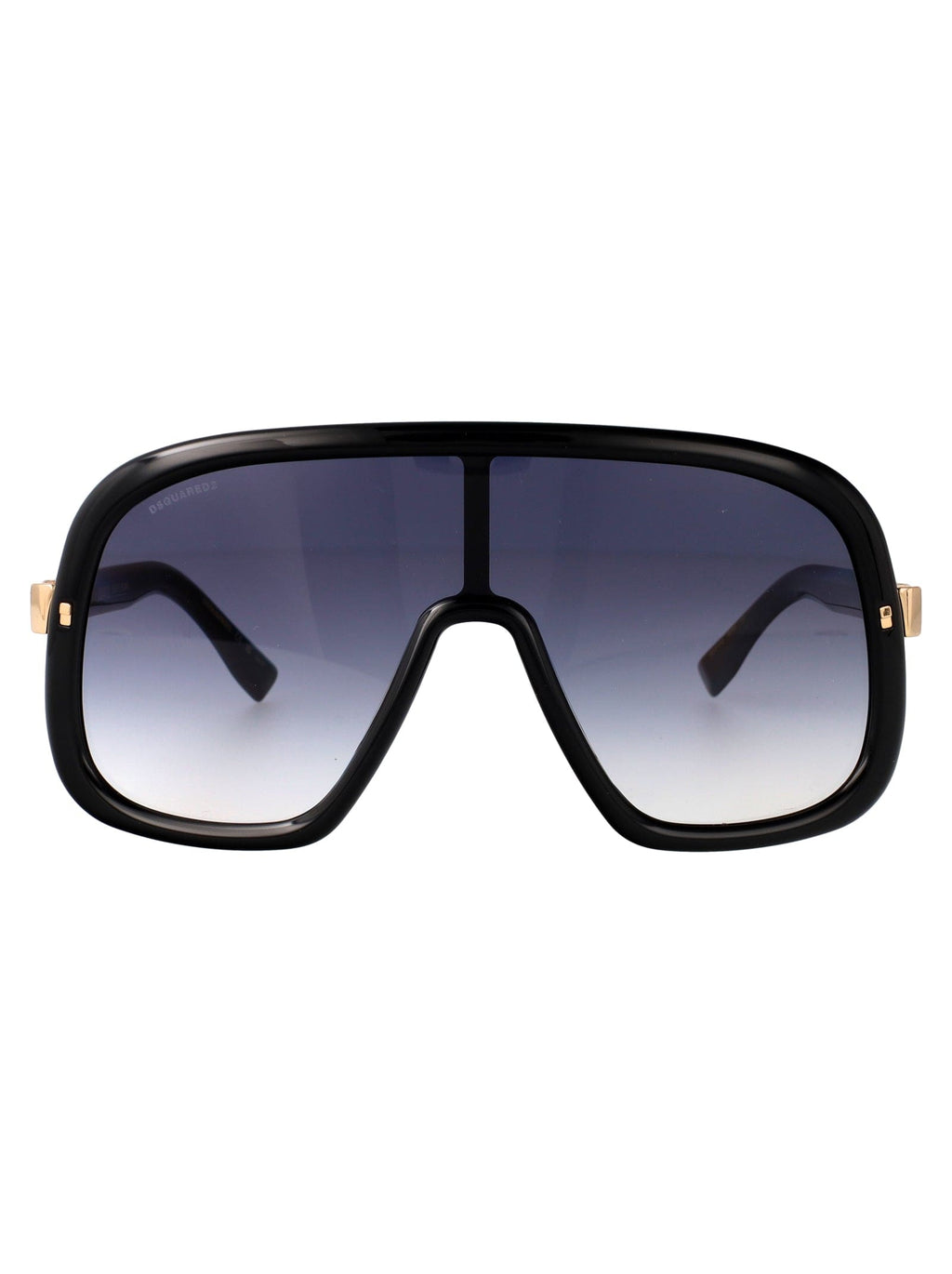 Dsquared2 D2 0119/S Black Shield Sunglasses — black shield sunglasses with gradient lens and gold temple detail, front view