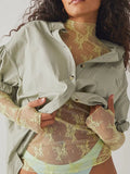 Lace Mock Neck Long Sleeve Blouse in lime
