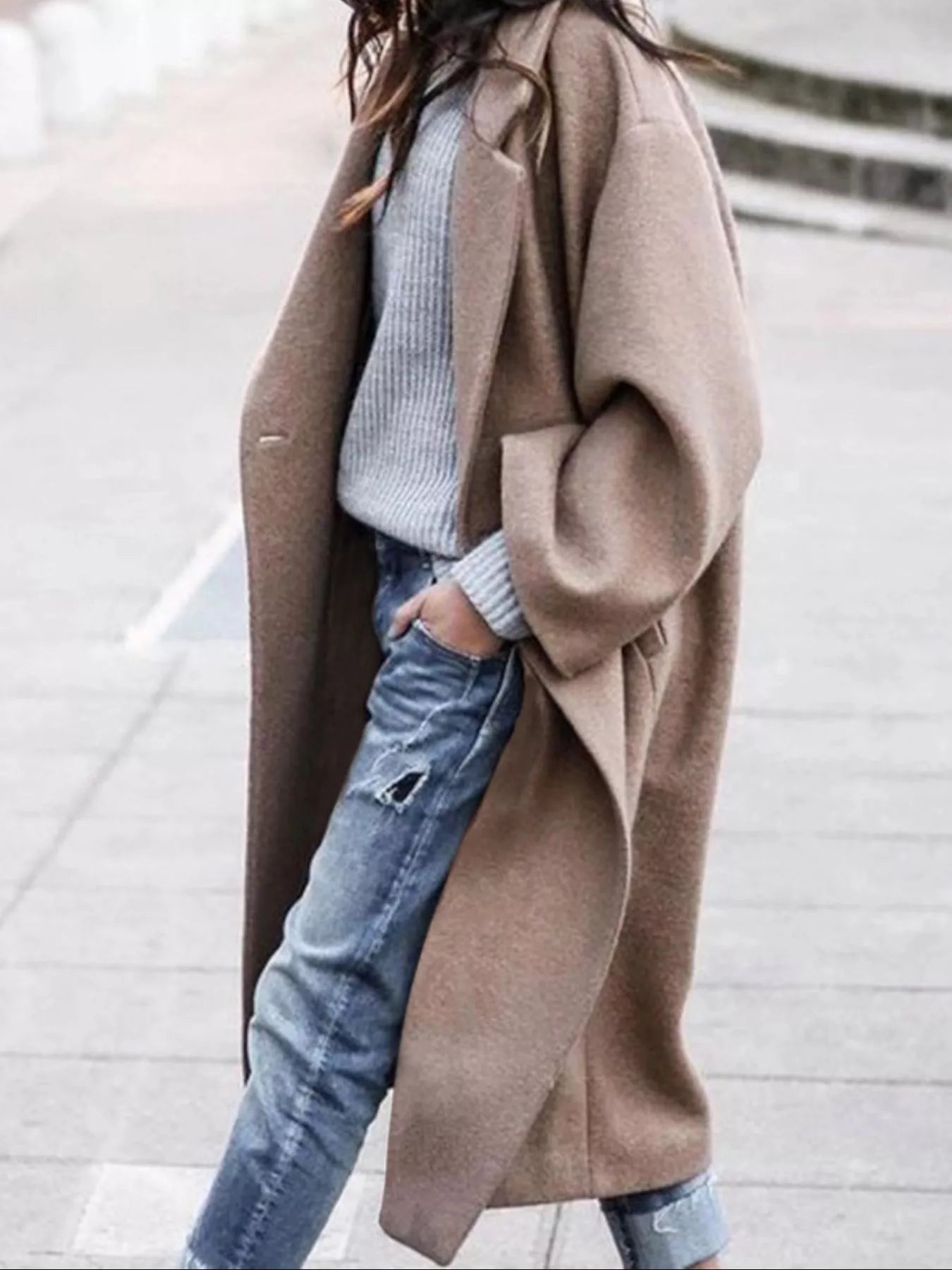 Oversized Wool Blend Longline Overcoat