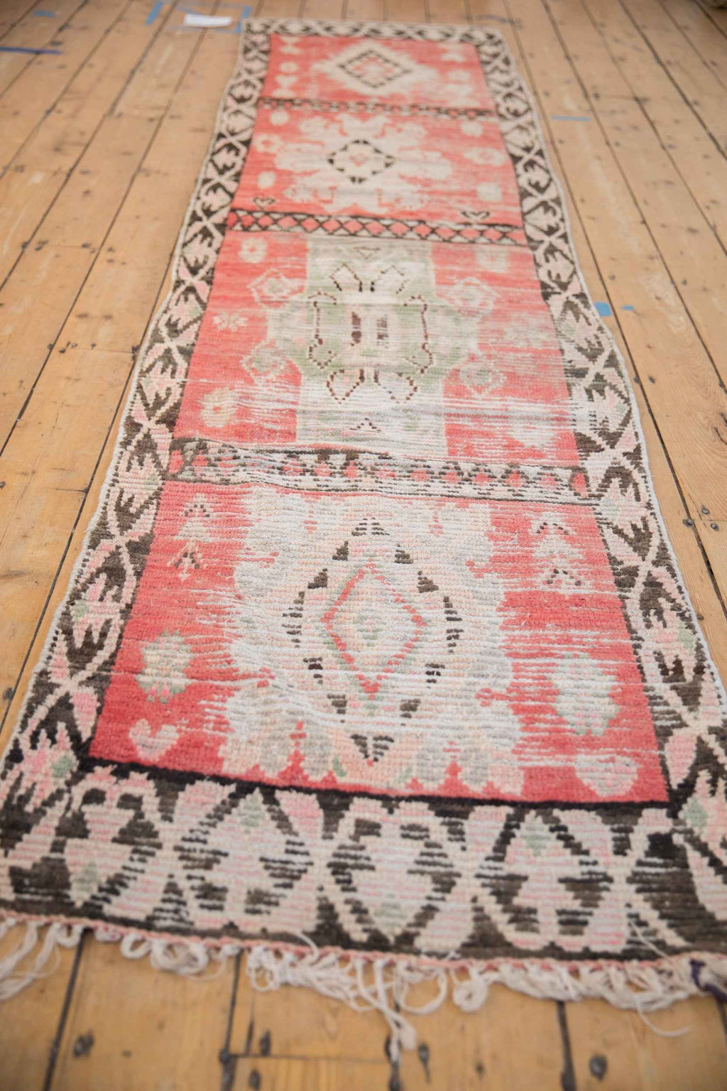2.5 ft x 11.5 ft Vintage Moroccan Rug Runner with Stylized Medallion Panels