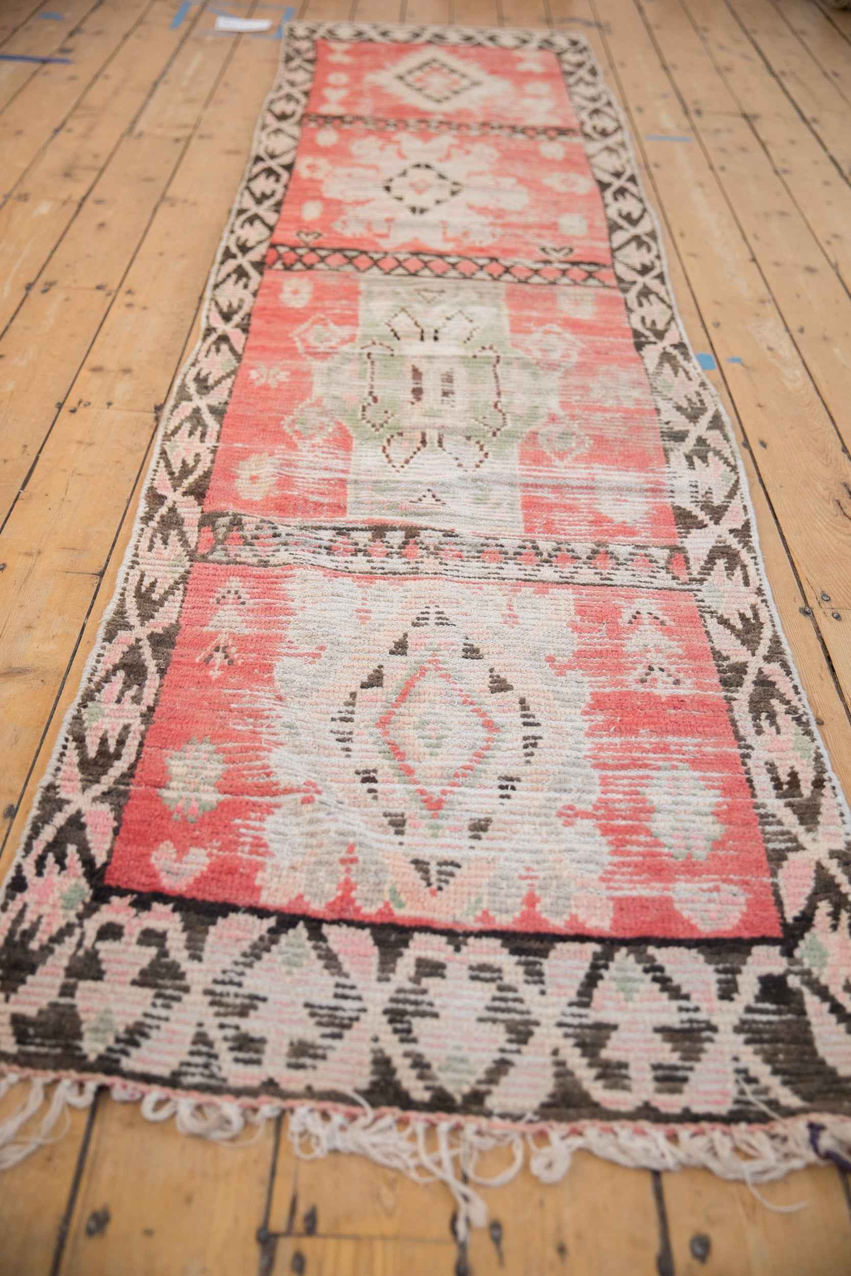 2.5 ft x 11.5 ft Vintage Moroccan Rug Runner with Stylized Medallion Panels