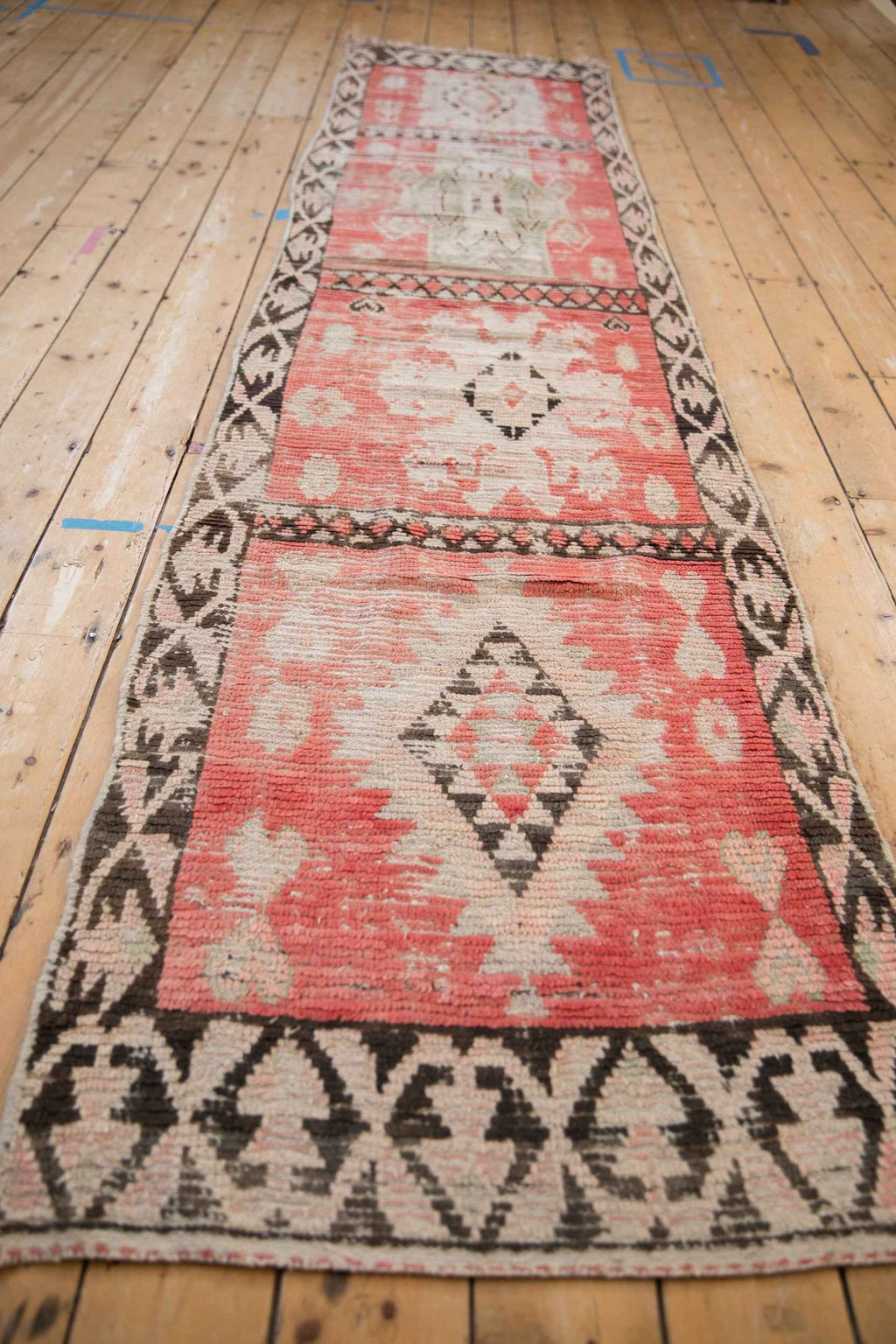 2.5 ft x 11.5 ft Vintage Moroccan Rug Runner with Stylized Medallion Panels