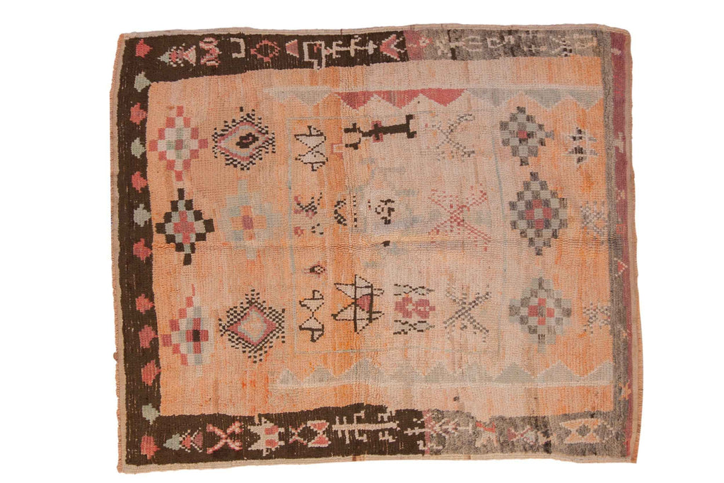 Vintage Moroccan Carpet 5 ft 4 in x 6 ft 4 in Hand-Knotted Mid-Century Design