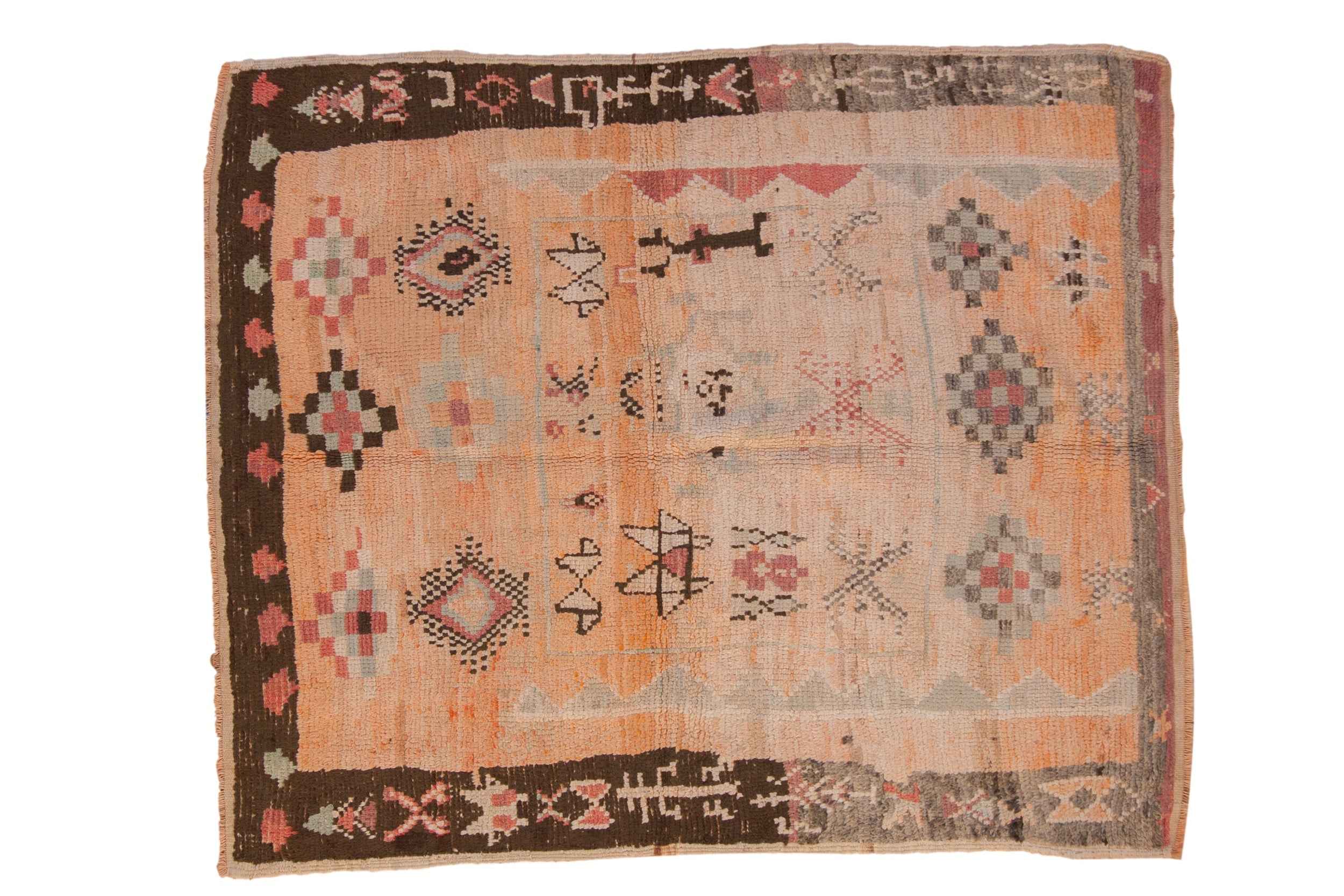 Vintage Moroccan Carpet 5 ft 4 in x 6 ft 4 in Hand-Knotted Mid-Century Design