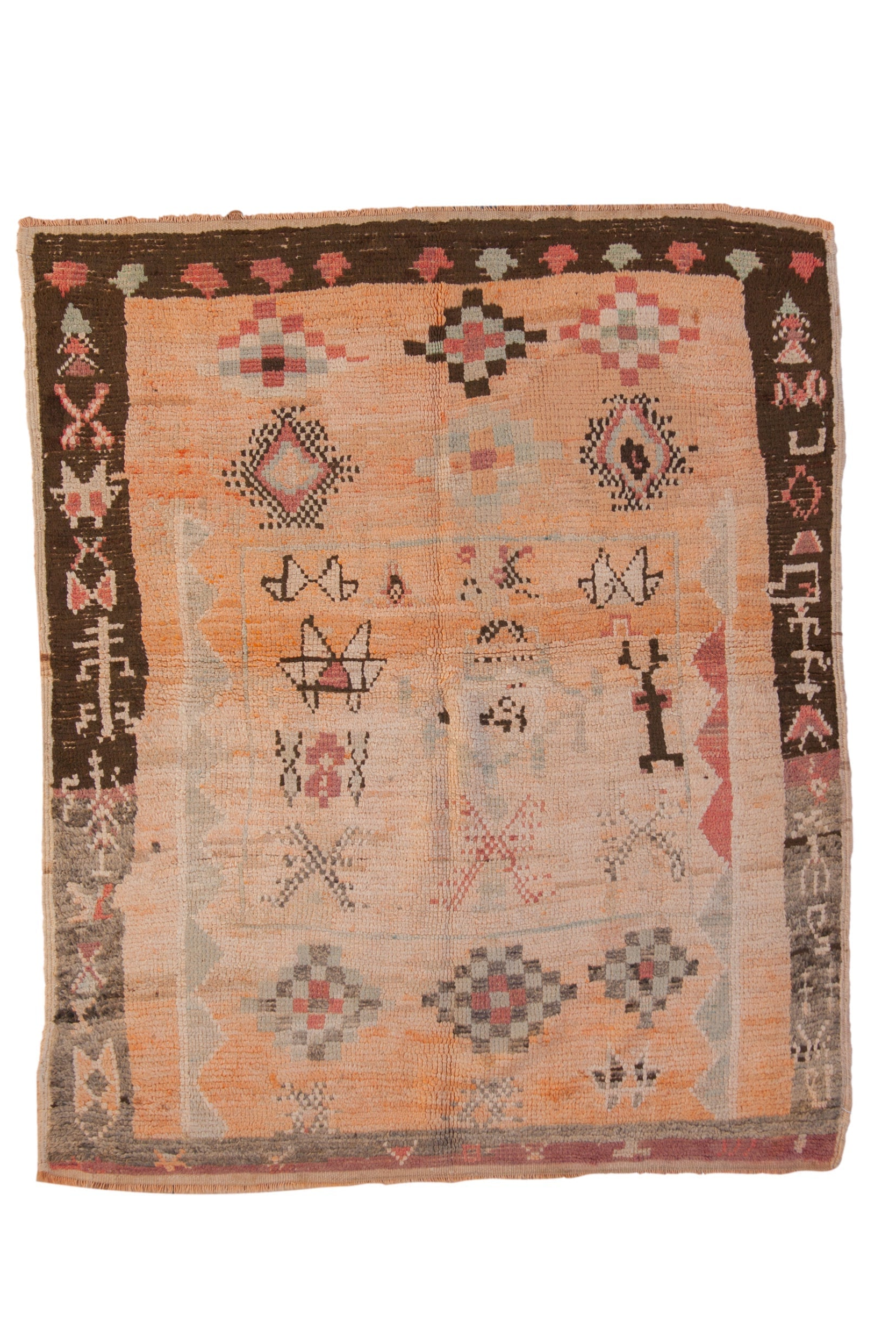 Vintage Moroccan Carpet 5 ft 4 in x 6 ft 4 in Hand-Knotted Mid-Century Design