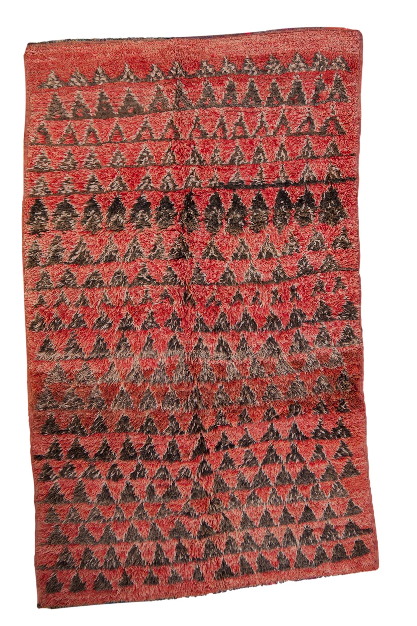 Vintage Moroccan Hand-Knotted Carpet, 5'10" x 9'7", 1970s, Triangle Mountain Inspired Design
