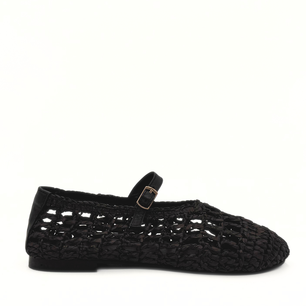 Elaina Raffia Mary Janes in black — side view