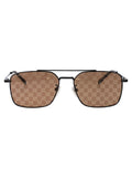 Gucci GG1957SA Metal Sunglasses with GG Lens — black metal rectangular sunglasses with GG-monogram brown lenses, front view