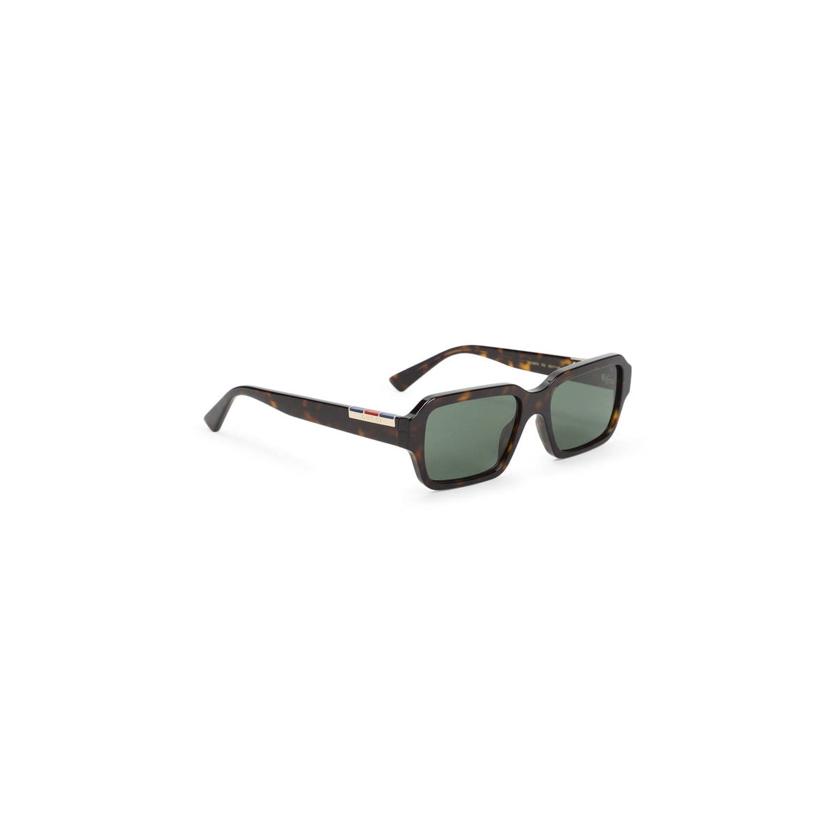 Gucci Havana Printed Acetate Sunglasses — havana tortoiseshell rectangular acetate sunglasses with green lenses, front view