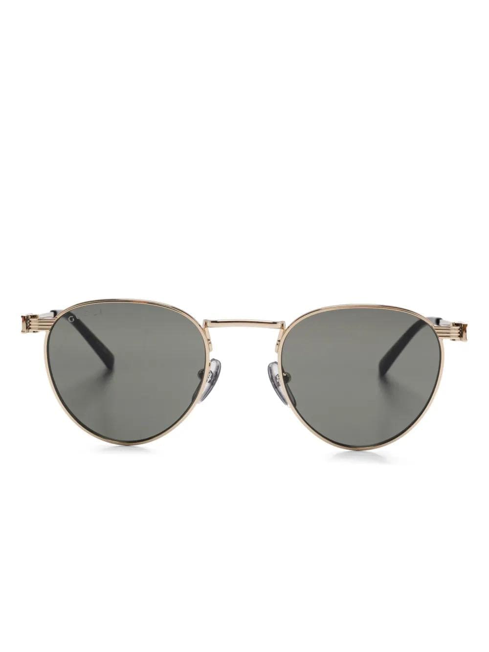 Gucci GG1875S Gold Oval Metal Sunglasses — gold oval metal sunglasses with green lenses, front view