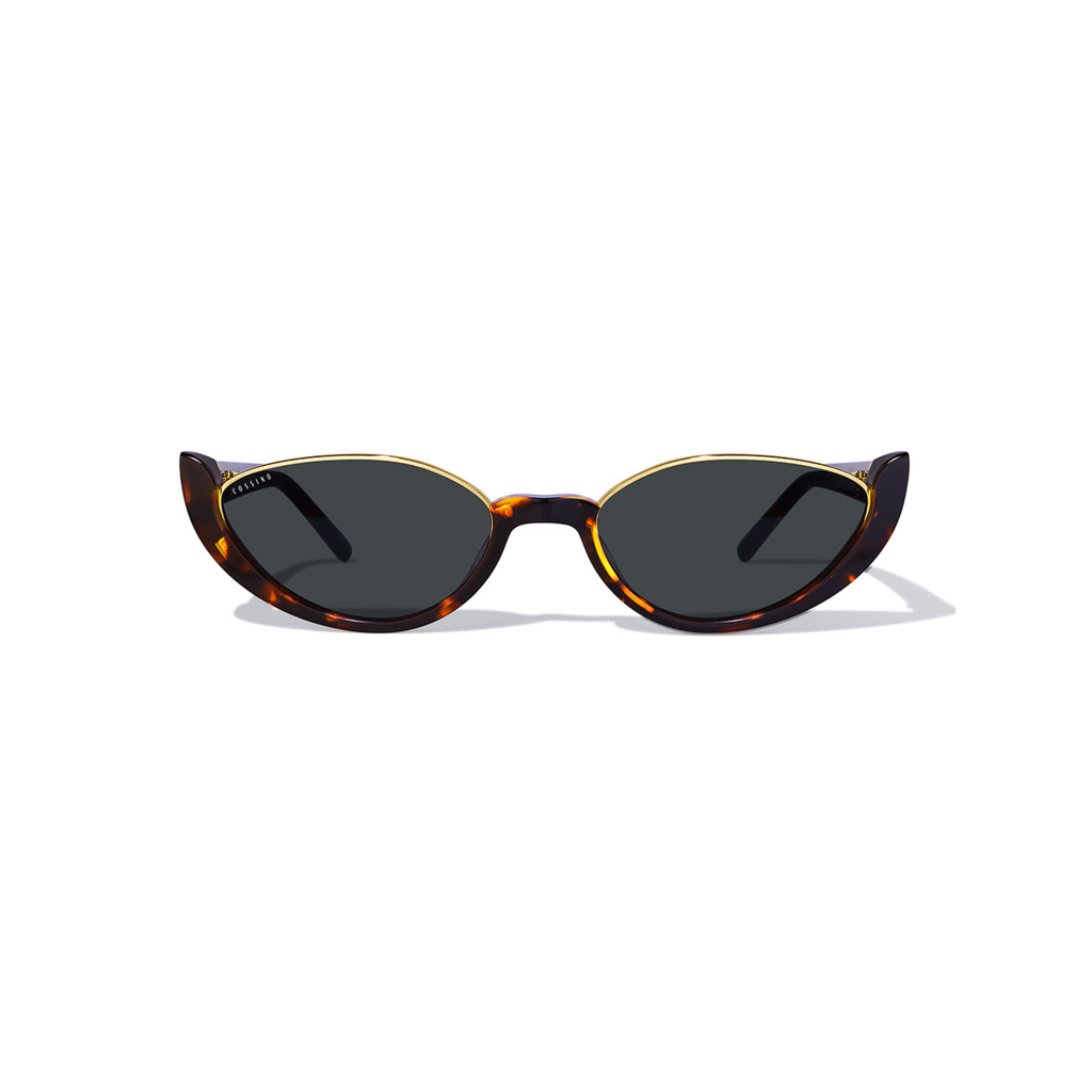 Cossino Monaco Amor Acetate Cat-Eye Sunglasses – Black Frame with Gold Accents, UV400 Italian Mazzucchelli Acetate