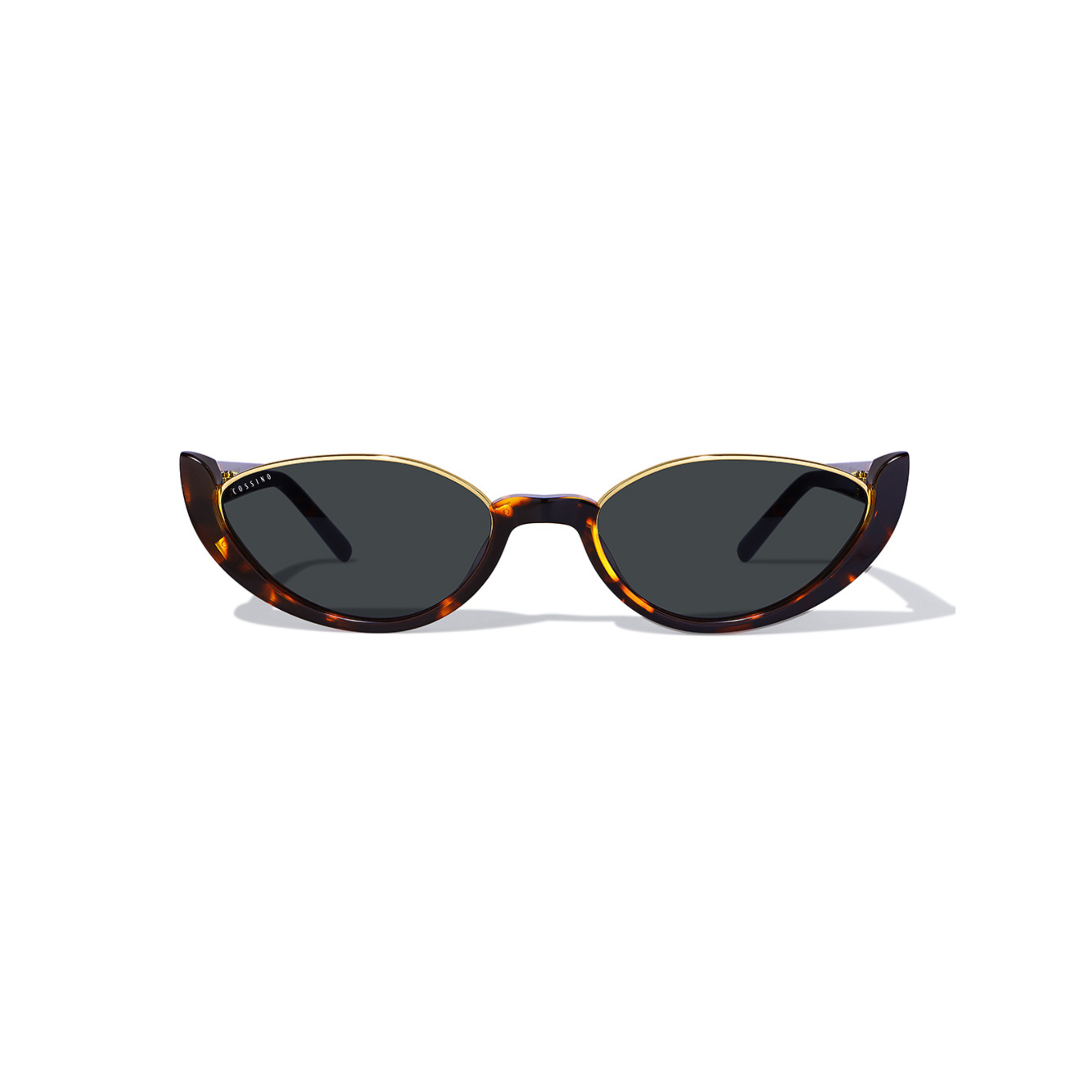 Cossino Monaco Amor Acetate Cat-Eye Sunglasses – Black Frame with Gold Accents, UV400 Italian Mazzucchelli Acetate