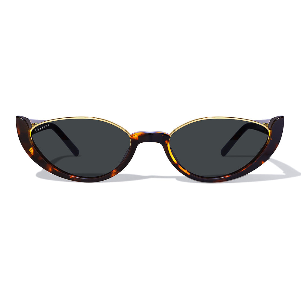 Cossino Monaco Amor Acetate Cat-Eye Sunglasses – Black Frame with Gold Accents, UV400 Italian Mazzucchelli Acetate