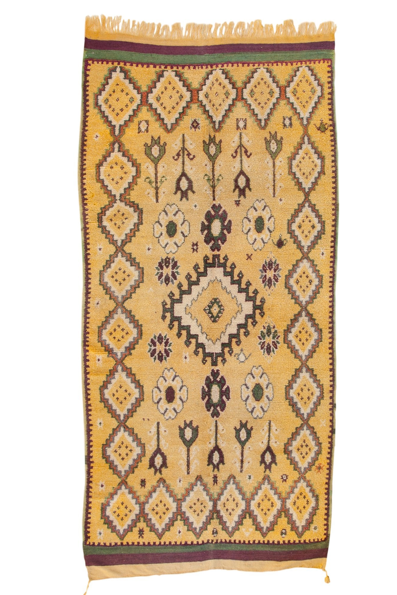 Vintage Moroccan Rug Runner 4 ft 11 in x 10 ft 9 in – Hand-Knotted 1970s Diamond Medallion Design
