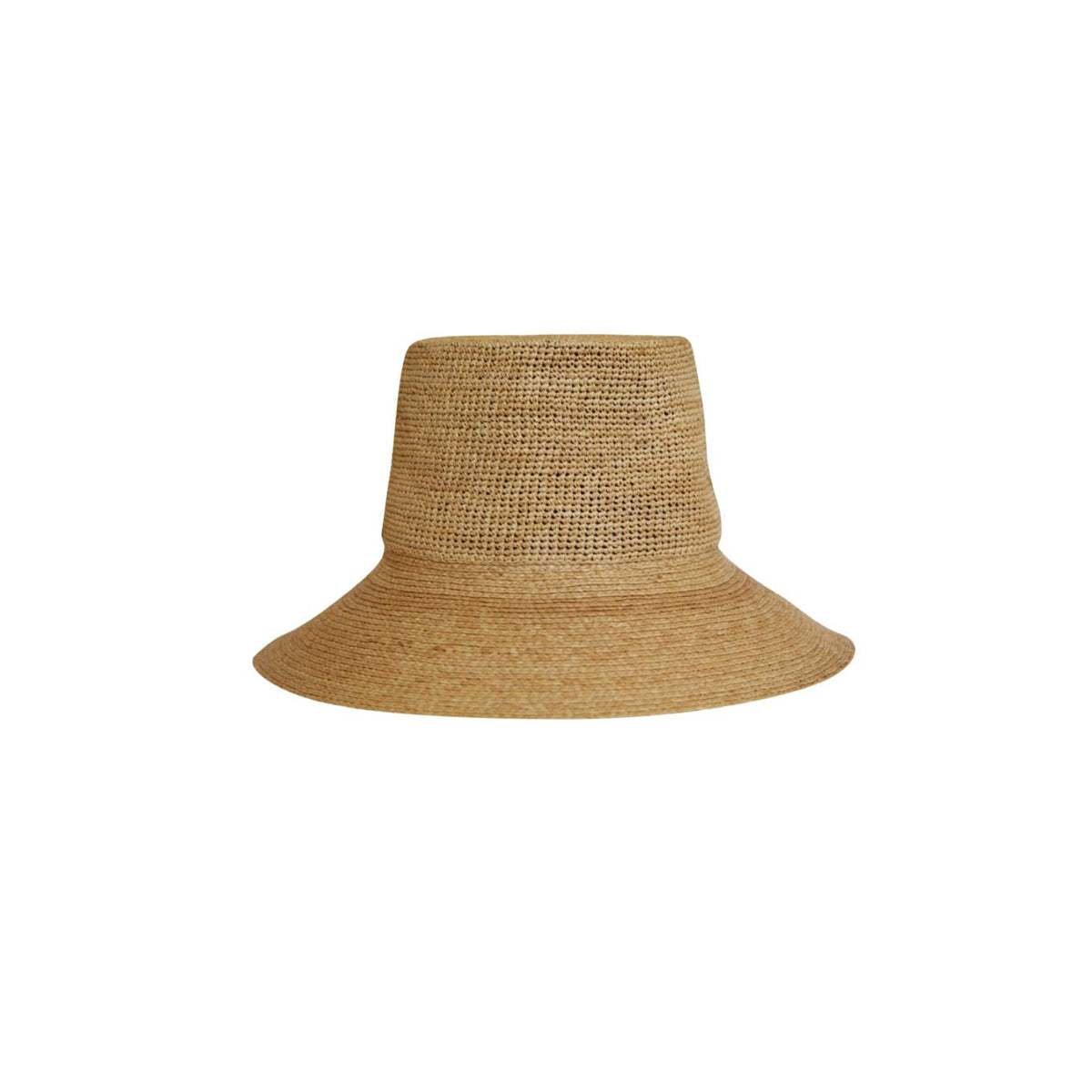 Packable Woven Straw Bucket Hat in tan — front view