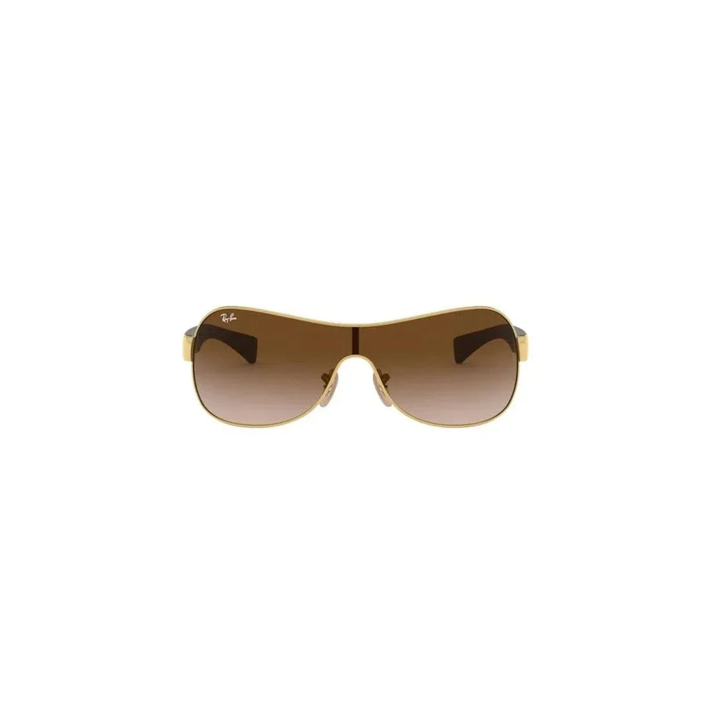 Ray-Ban RB3471 Arista Gold Shield Sunglasses with Brown Gradient Lens — angled front view