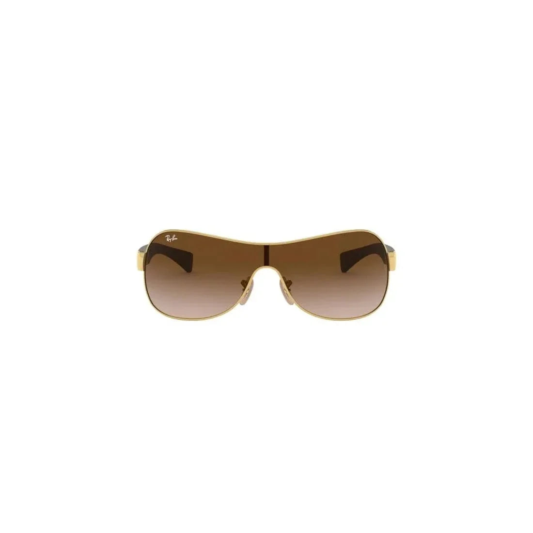 Ray-Ban RB3471 Arista Gold Shield Sunglasses with Brown Gradient Lens — angled front view