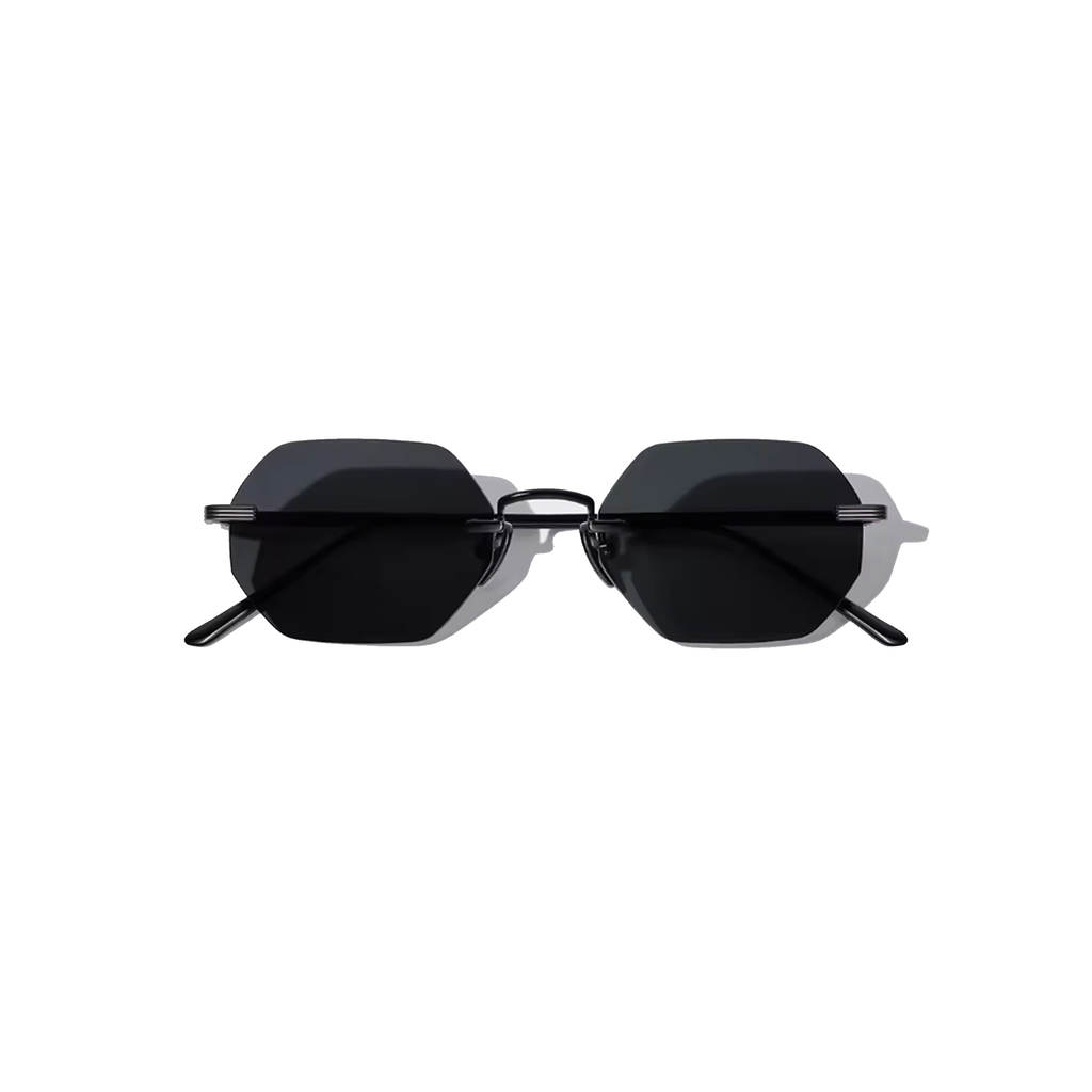 Vonne Daybreaker Hexagon Rimless Sunglasses – Black Anti‑Shatter UV400 Nylon Lenses for Men and Women