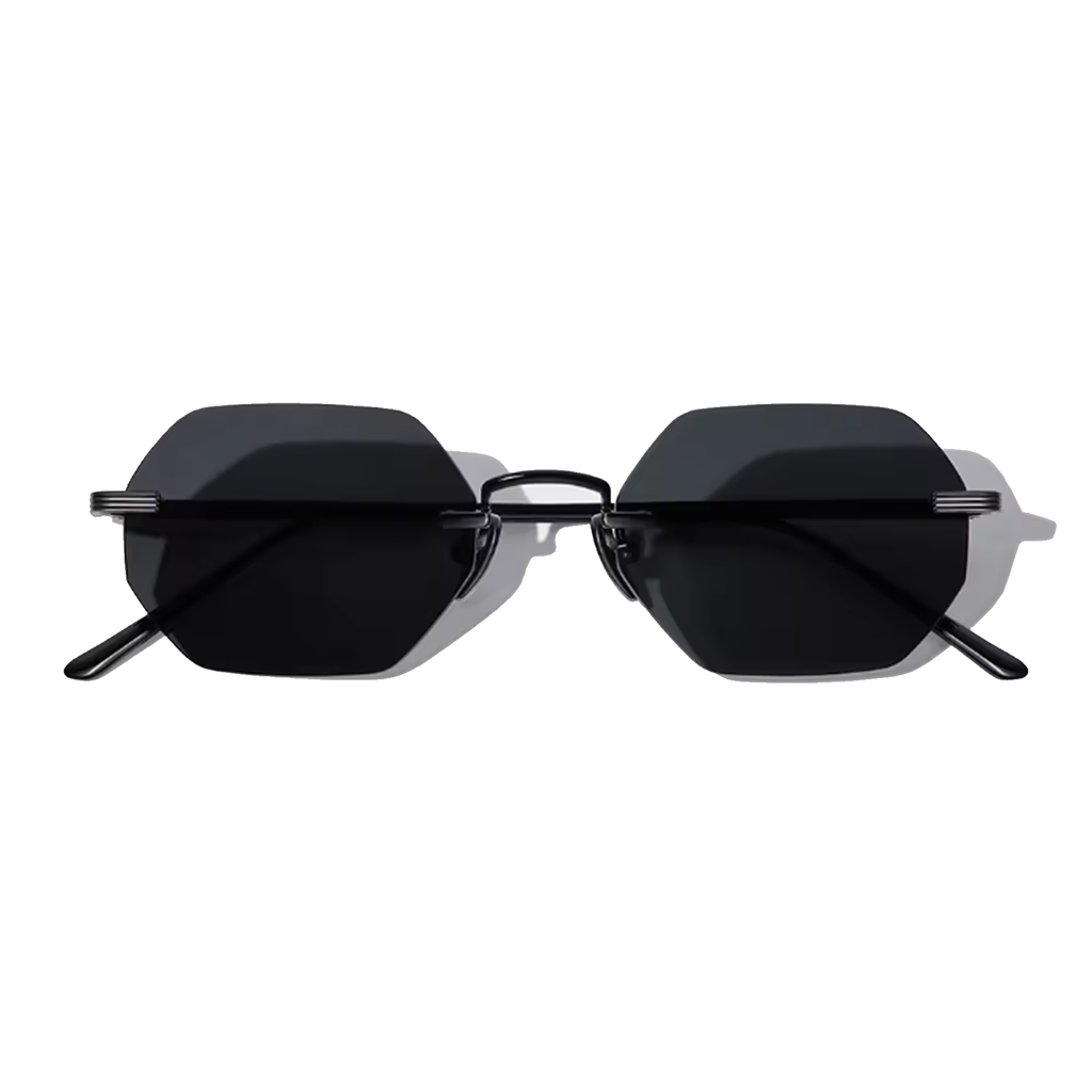 Vonne Daybreaker Hexagon Rimless Sunglasses – Black Anti‑Shatter UV400 Nylon Lenses for Men and Women