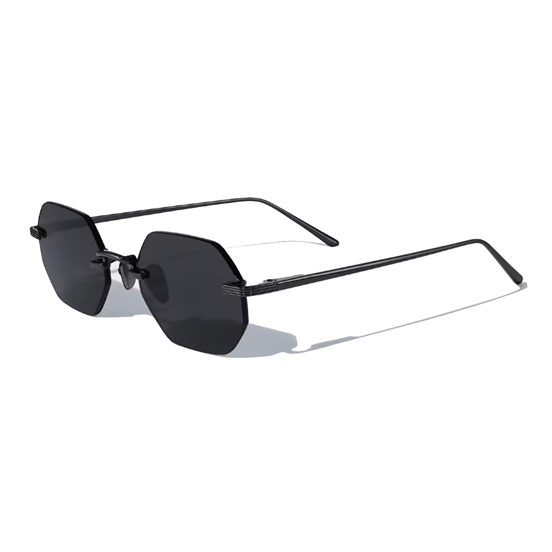 Vonne Daybreaker Hexagon Rimless Sunglasses – Black Anti‑Shatter UV400 Nylon Lenses for Men and Women