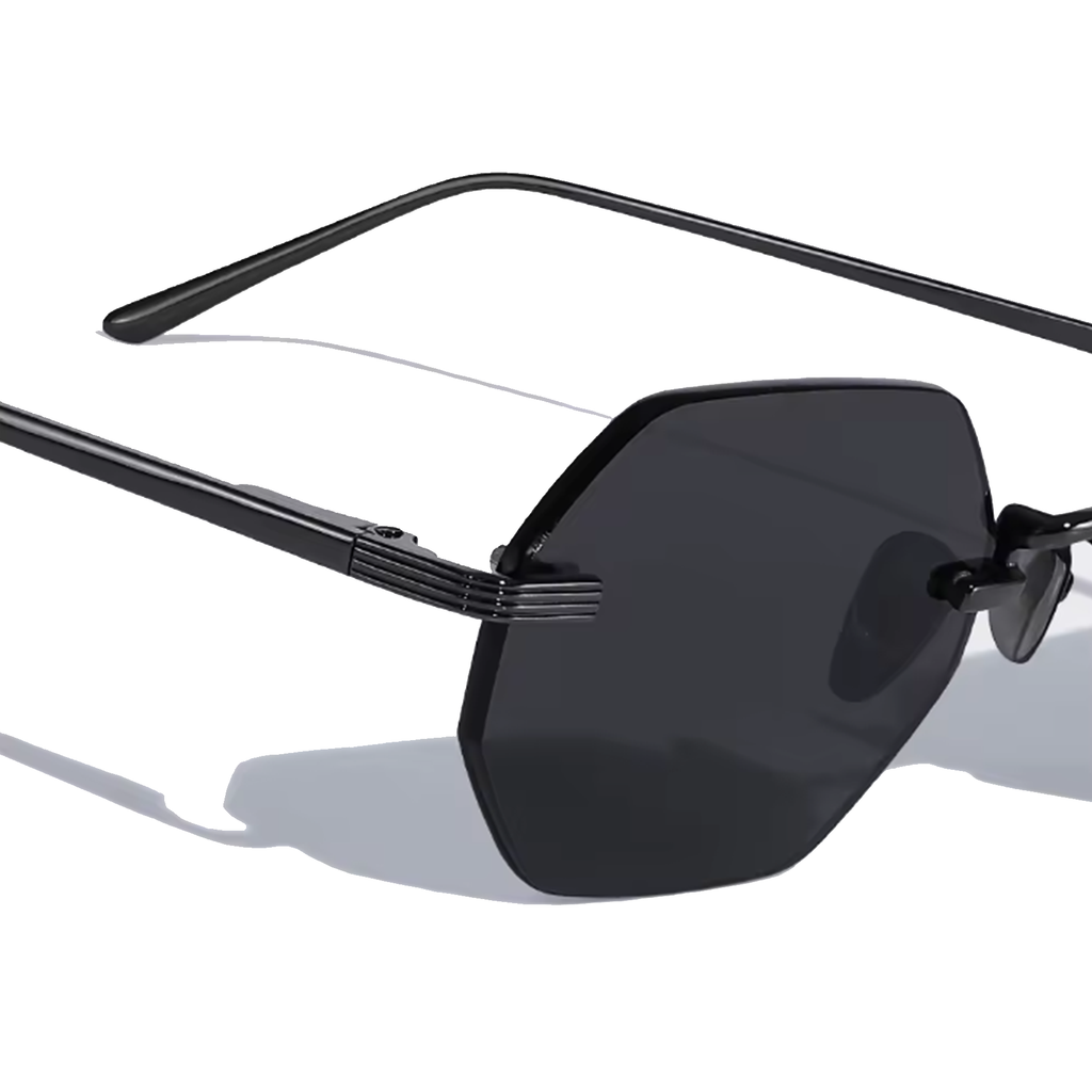 Vonne Daybreaker Hexagon Rimless Sunglasses – Black Anti‑Shatter UV400 Nylon Lenses for Men and Women