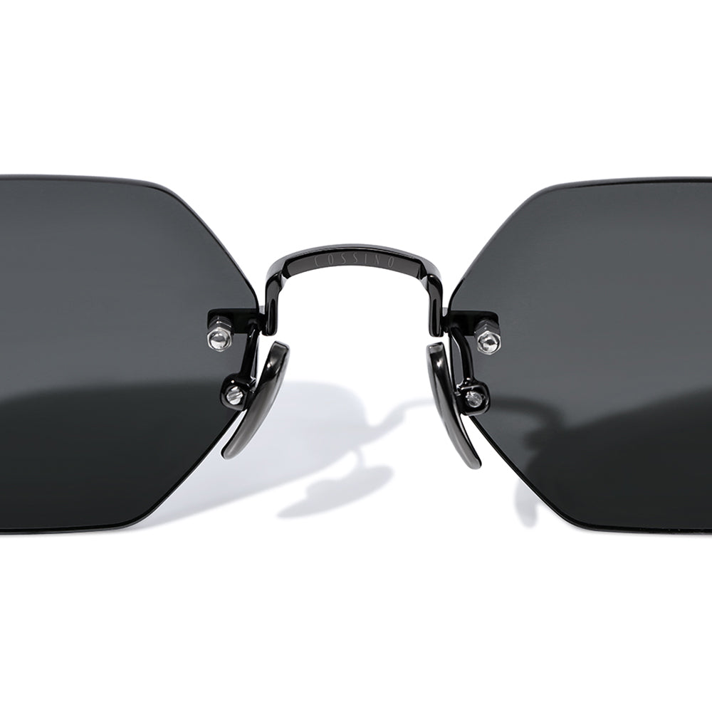 Vonne Daybreaker Hexagon Rimless Sunglasses – Black Anti‑Shatter UV400 Nylon Lenses for Men and Women