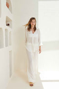 Voyage Set in White Stripes - Comfortable Sheer Cotton with Stylish Textured Design