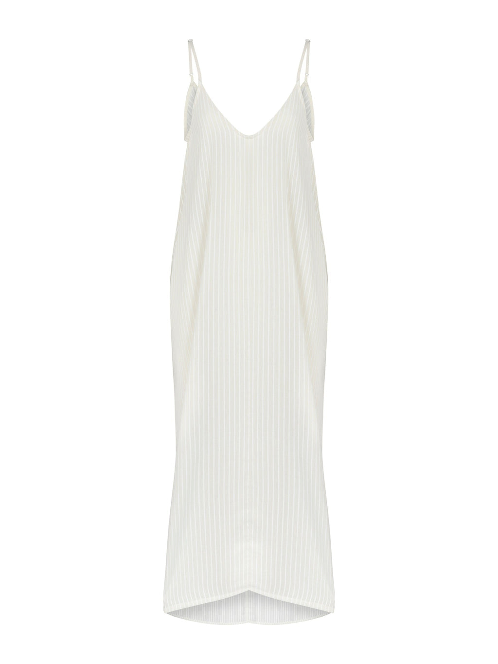 Yaz Dress in White Stripes – Lightweight Turkish Cotton Maxi Dress with Adjustable Straps and Side Slits