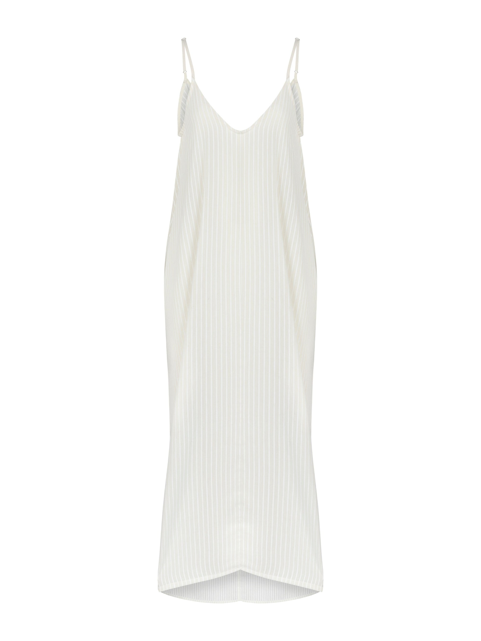 Yaz Dress in White Stripes – Lightweight Turkish Cotton Maxi Dress with Adjustable Straps and Side Slits
